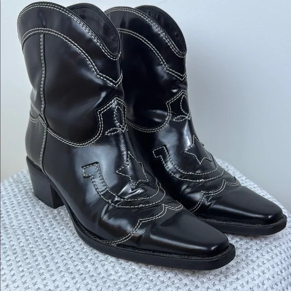 Ganni Shoes Ganni Black Patent White Stitching Awesome Cowboy